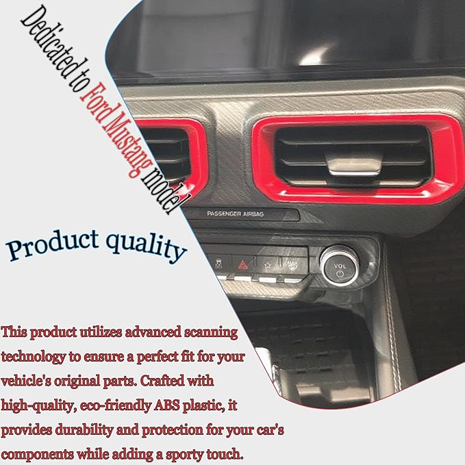 MUXEE A/C Vent Trim Panel Cover, for Ford Mustang 2024 2025 2026 - ABS Wine Red Dashboard AC Air Vent Outlet Sport Interior Trim Accessories（A-Shape）