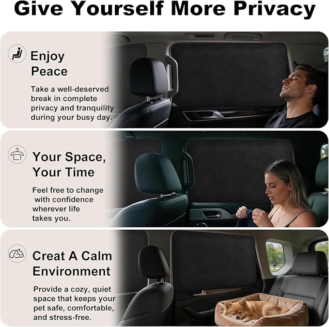 XCBYT Magnetic Car Window Shades 4PCS, 100% Blackout Privacy Curtains for Side Windows, Suede Car Window Covers for Camping, Baby Care, Breastfeeding & Road Trip Sleep