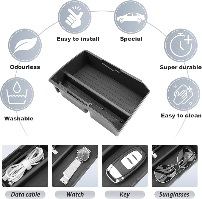 SKTU Upgrade for 2025 2026 VW Tiguan Center Console Organizer for 2025 2026 VW Tiguan (S/SE/SE R-Line Black/SEL R-Line) Console Tray VW Tiguan 2025 2026 Accessories ABS Anti-Slip Insert Console Tray