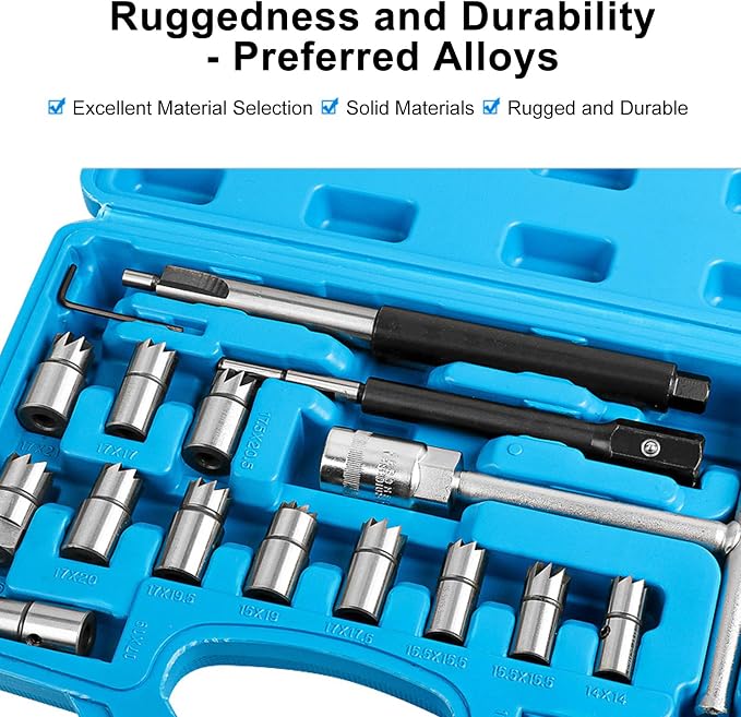 HXBER Auto Repair Tools Car Accessories,17Pcs Injector Set Seat Cutter Cleaner Disassemble Tool Kit Universal Injector Re-Face Reamer Tool Set Valve Seat Cutter Flat Reamer Repair Removal Tool