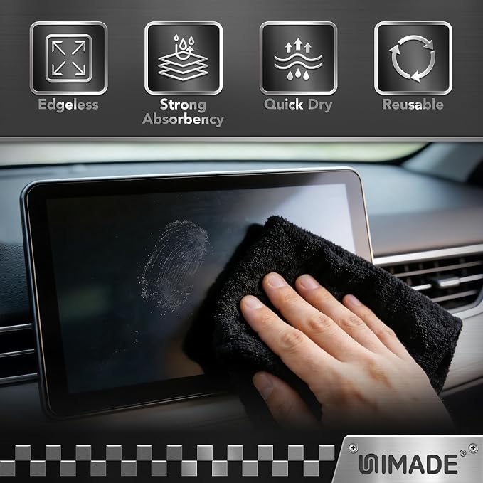 UNIMADE Microfiber Cleaning Cloth, 400 Pack Microfiber Towels for Cars Commercial Grade Work Rags Bulk Detailing Cloth for Automotive Bar Mechanic Restaurant Garage Housekeeping, 11.5"x 11.5", Black