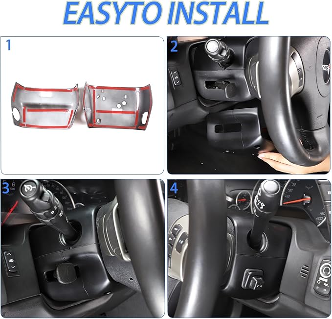 Steering Column Cover Trim Kit Compatible with Chevy Corvette C6 2005-2013, Carbon Fiber Pattern Steering Wheel Base Trim Cover Accessories (Matte Black)