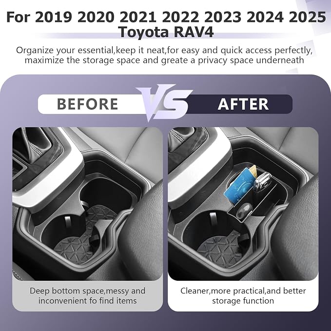 LUWU for 2025 Toyota RAV 4 Accessories Compatible with 2019 2020 2021 2022 2023 2024 2025 Toyota RAV 4 Front Center Console Cup Holder Organizer Secondary Storage Box Insert Tray ABS Material