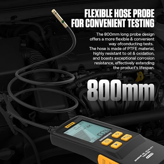 Engine Oil Quality Tester, Digital Transmittance Analyzer with Temperature Display for Gasoline and Diesel Engines, 2.8" HD Backlit Screen, 800mm Flexible Probe