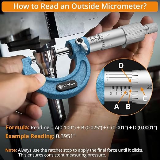 Neoteck 0-1" Outside Micrometer 0.0001" Resolution Carbide-Tipped Anvils Precision Mechanical Micrometer Anti-Glare Graduation Micrometer Set with Wrench and Case for Machining, Automotive, Inspection
