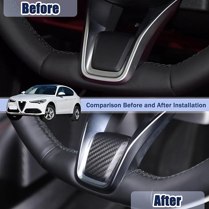 Carbon Fiber Central Steering Wheel Trim Strip Compatible with Alfa Romeo Giulia Stelvio Tonale 2020 2021 Steering Wheel Bottom Decoration Panel Cover Auto Accessories (Matte Black)