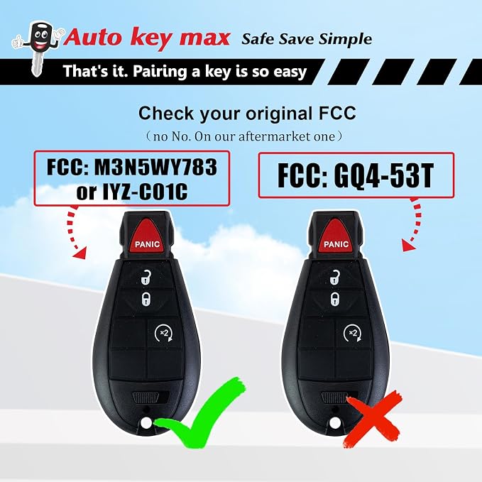 2 Programmable Keyfob, Replacement Car Keys Fob and DIY Programmer Kit for 2008-2012 Dodge RAM/Charger/Challenger Remote Star IYZ-C01C