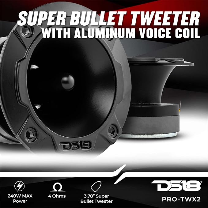 DS18 PRO-TWX2 3.78" Super Bullet Tweeter with 1" Aluminum Voice Coil 240 Watts 4 Ohms (2 Speakers Included)