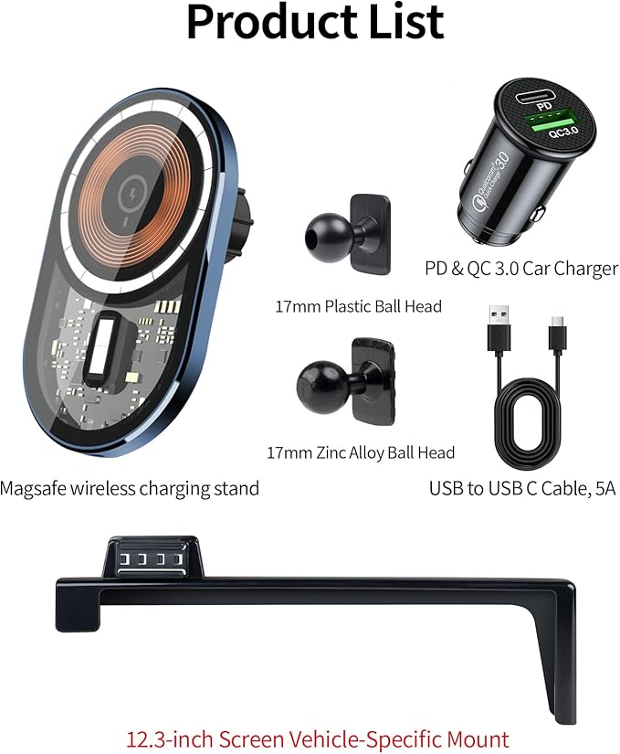 Wireless Charging car Phone Holder for Hyundai Ioniq 9 2025 Accessories 12.3 inch Screen Fixed Clip,360° Rotation car Phone Mount Compatible with MagSafe
