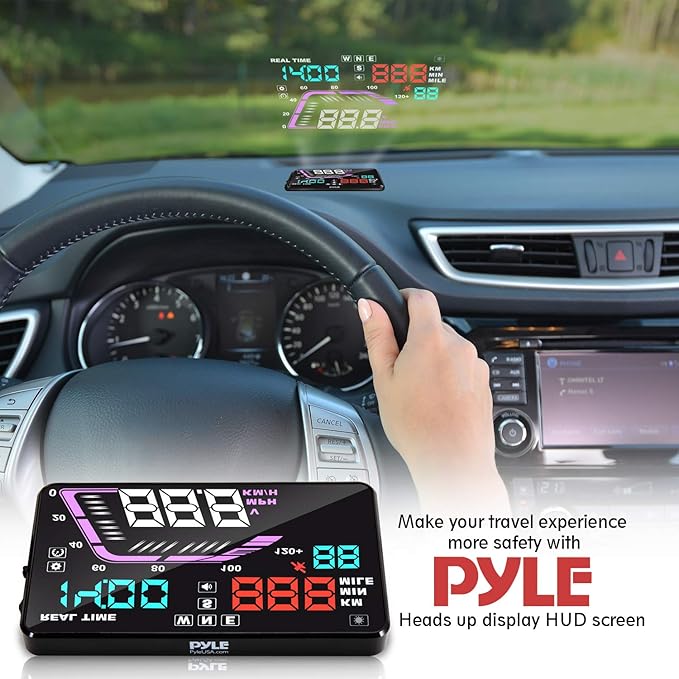 Heads Up Display Hud Screen - Universal 5.Car Head-Up Windshield Display W/Multi-Color Screen Projector Vehicle Speed, GPS Navigation Compass, Plug and Play W/Speed, time, Altitude, Etc - Pyle