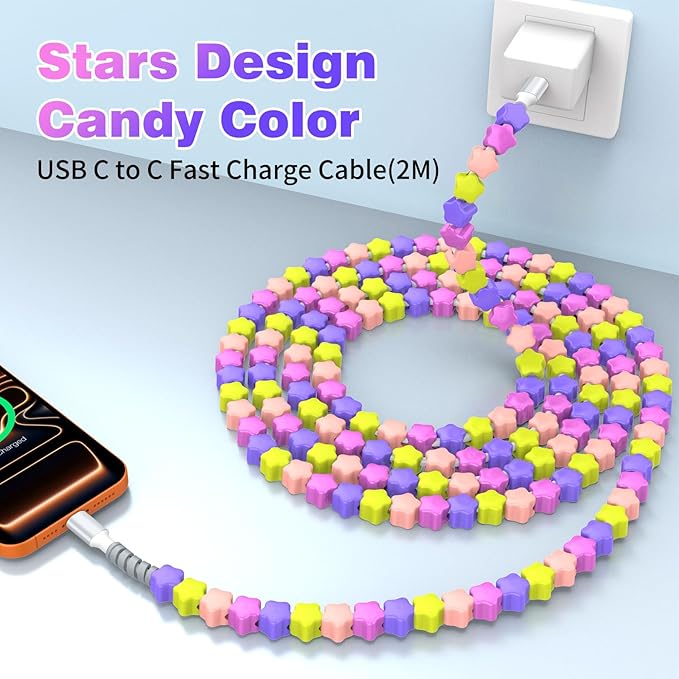 USB C Headphones,60W Beaded USB C Fast Charger Cable for Samsung S26 Ultra S25 FE A17 A16,USB-C to Type C PD Charge Cable Fast Charging Cord for iPhone 17 Pro Max 17e 16e 16 15 Pixel 10a 9a 8 School