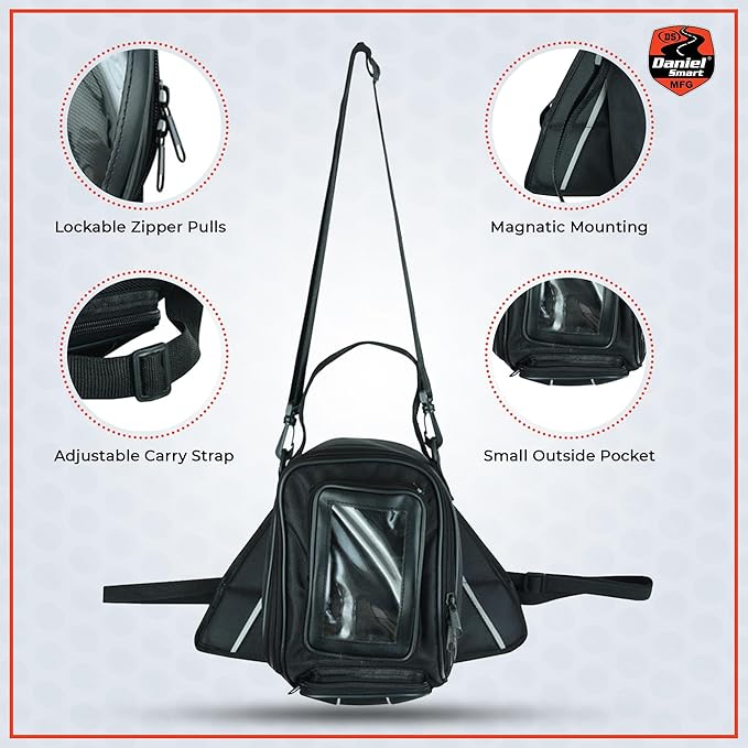 Daniel Smart Motorcycle Tank Bag with Touch Screen Compatible Media Pocket - Water Resistance Magnetic Bike Cell Phone Pouch