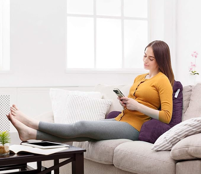 Nestl Reading Pillow with Shredded Memory Foam, Designed for Sitting Up in Bed and Couch, Back and Arms Adjustable Support for Adult & Teens Backrest Pillows for Reading, with Washable Cover Purple