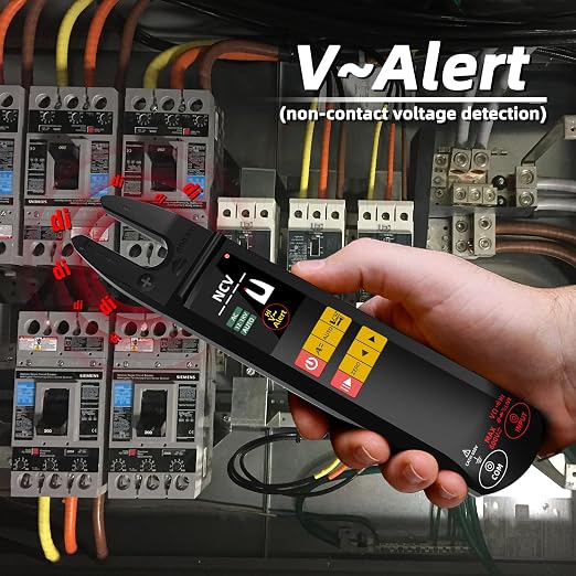 BSIDE DC AC Clamp Meter, Open-Jaw 600A with Smart, TRMS Color LCD Rechargeable Digital Multimeter, Amp Capacitance Diode Duty Cycle Ohm Hz Continuity V-Alert Live Check Voltage Tester with Flashlight