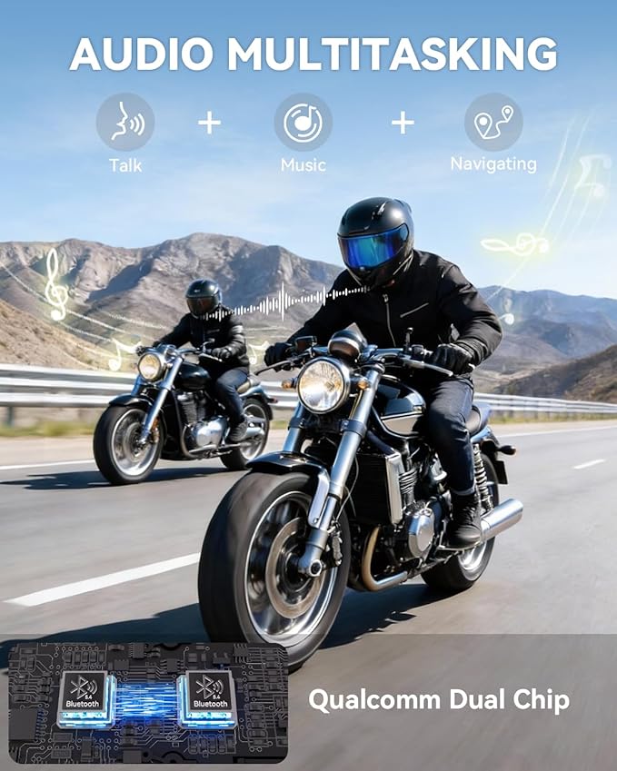 N8 8 Riders Mesh Motorcycle Helmet Communication System, Motorcycle Bluetooth Headset V5.4 with Audio Multitasking/Music Sharing, 45mm Helmet Speakers Intercom for ATV/Snowmobile/Ski, 2 Pack
