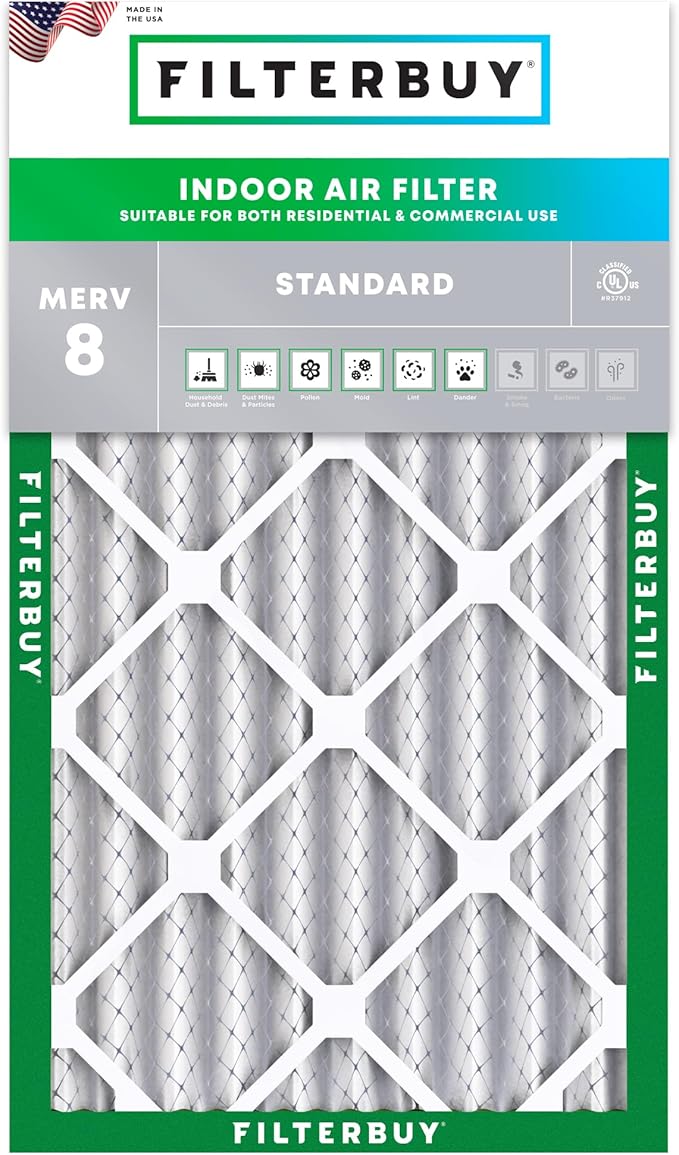 Filterbuy 14x25x4 Air Filter MERV 8 Essential Dust & Allergy Defense (1-Pack), Electrostatic Pleated HVAC AC Furnace Filters Replacement (Actual Size: 13.88 x 24.88 x 3.63)