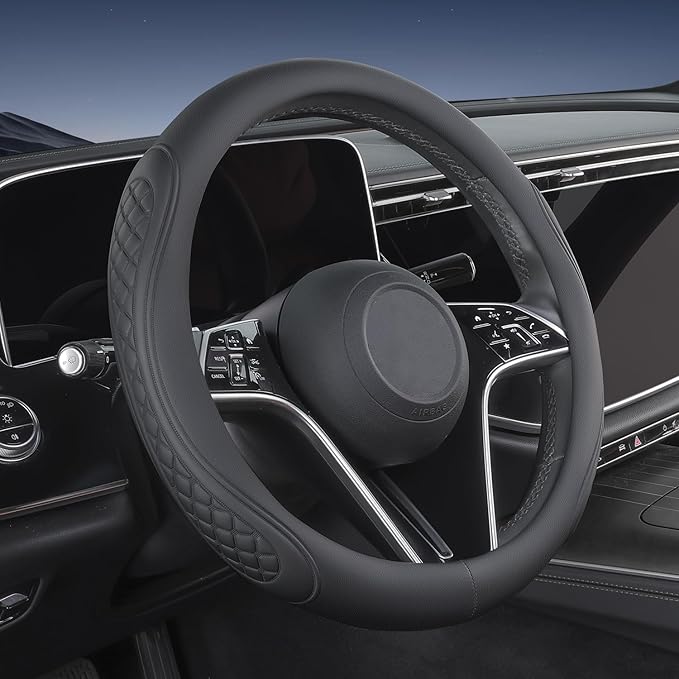 Leather Steering Wheel Cover Compatible with Mercedes Benz GLC 300 C300 GLE 350 450 GLA 250 GLB 250 E350 GLA GLB GLC GLK GLS CLA CLS A B C E S Class Sprinter Car Accessories, Black 2026