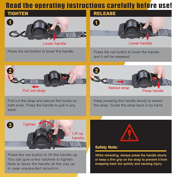 Ayaport Retractable Ratchet Straps 2in X 12.5ft(4PK)-3300lb Break Strength, Heavy Duty Ratchet Straps Self Retractable Tie Downs with Soft Loops for Motorcycle, Dirt Bike, Cargo, Truck Accessories