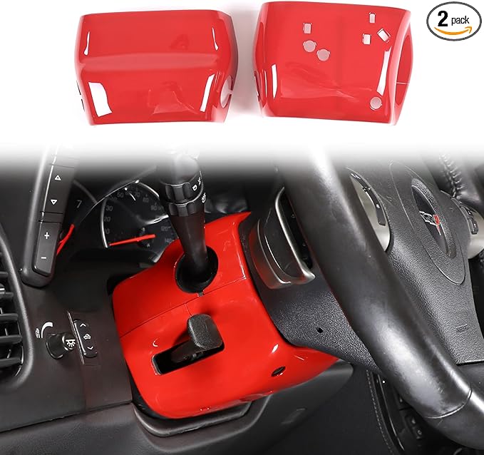 Steering Column Cover Trim Kit Compatible with Chevy Corvette C6 2005-2013, Carbon Fiber Pattern Steering Wheel Base Trim Cover Accessories (Sports red)