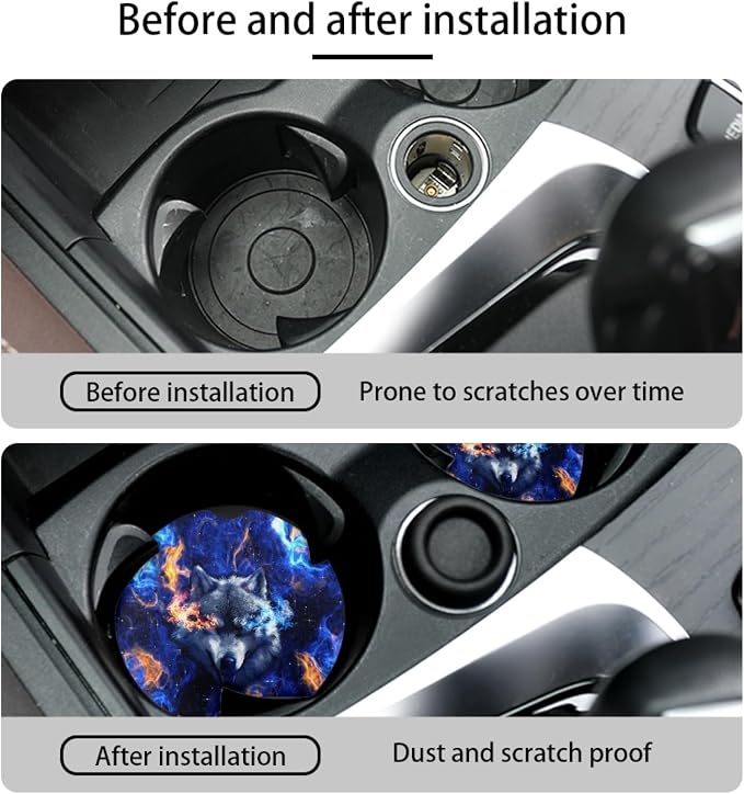 Howilath Galaxy Fire Wolf Print Car Front Seat Covers, 10pcs Car Front Seat Covers/Steering Wheel Cover/Seatbelt Pads/Keychain/Armrest Cushion/Coasters Vehicle Seat Protector Accessories