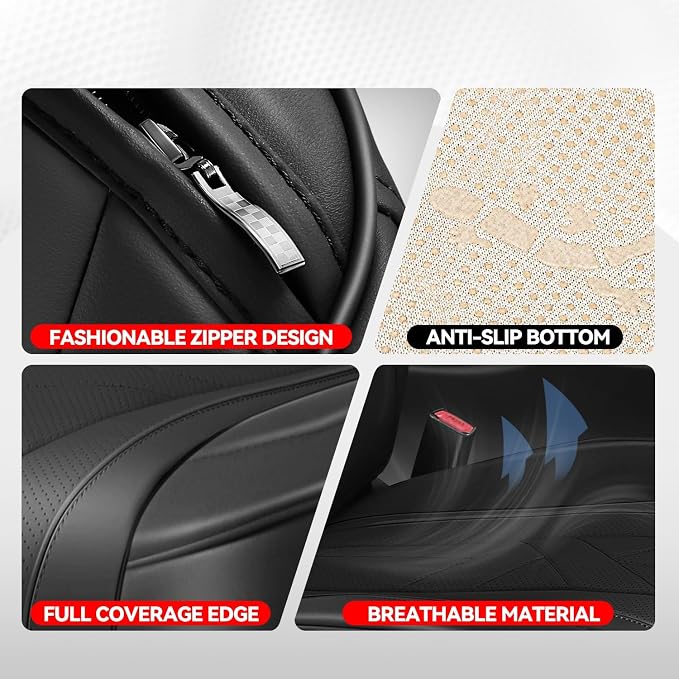 Auto Dynasty Car Seat Covers Full Set, Anti-Slip Automotive Interior Covers with Storage Pocket, Breathable Car Seat Protectors, Airbag Compatible, Universal Fit Most Vehicles, Black (Touring Series)