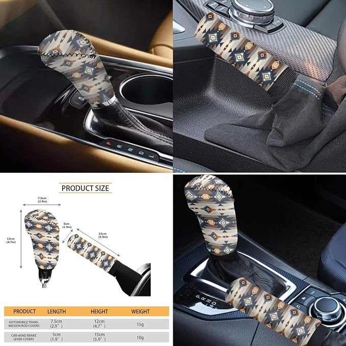 Wanyint Car Seat Cover Full Set 11 PCS, with Steering Wheel Headrest Handbrake Gear Shift Knob Cover Cup Coasters Auto Seat Cover Accessories, Southwest Aztec Blue Brown