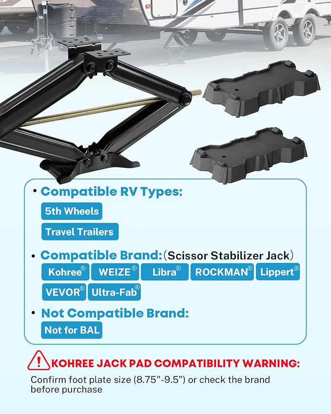 Kohree 4 Pack RV Stabilizer Jack Pads, Sturdy RV Leveling Scissor Jack Block, Stabilizer Pad Solid Rubber Protection Foot for 8.75"-9.5" Length RV Stabilizer Jack, Black
