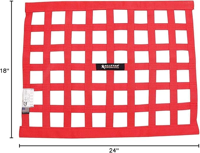 Allstar Performance ALL10287 Red 18" High x 24" Wide Rectangular Border Style Mount Spec Ribbon Window Net