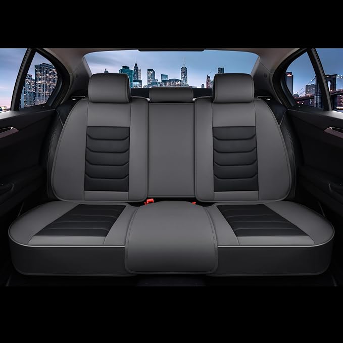 FLORICH Car Seat Covers, Leather Seat Covers, Waterproof Car Seat Protector, Auto Driver Seat Covers Accessories Fit for Most SUV Trucks(Gray&Black, Full Set)