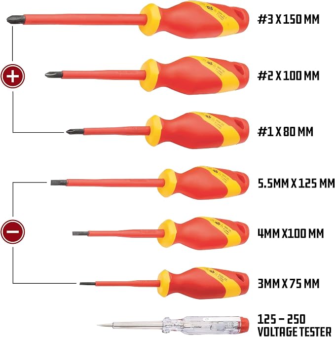 Powerbuilt 7-Piece VDE Screwdriver Set, Insulated for High-Voltage Electrical and Hybrid Vehicles, Home Repair - 642936