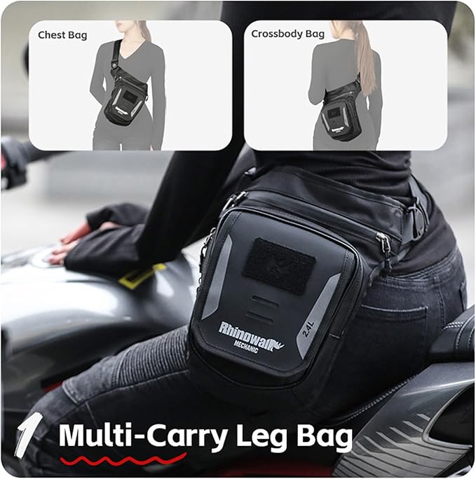 Rhinowalk Motorcycle Fuel Tank Bag,Magnetic and Strap on,Motorbike Tank Bag with Mobile Phone Pocket, Thigh bag,Leg Waist Chest Pouch,2.4L Backpack Motor Cycle Accessories