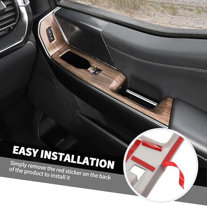Jimen Fit for Ford F150 4 Door 2021-2025, 7PCS Car Window Lift Switch Panel Cover Trim (Wood Grain)