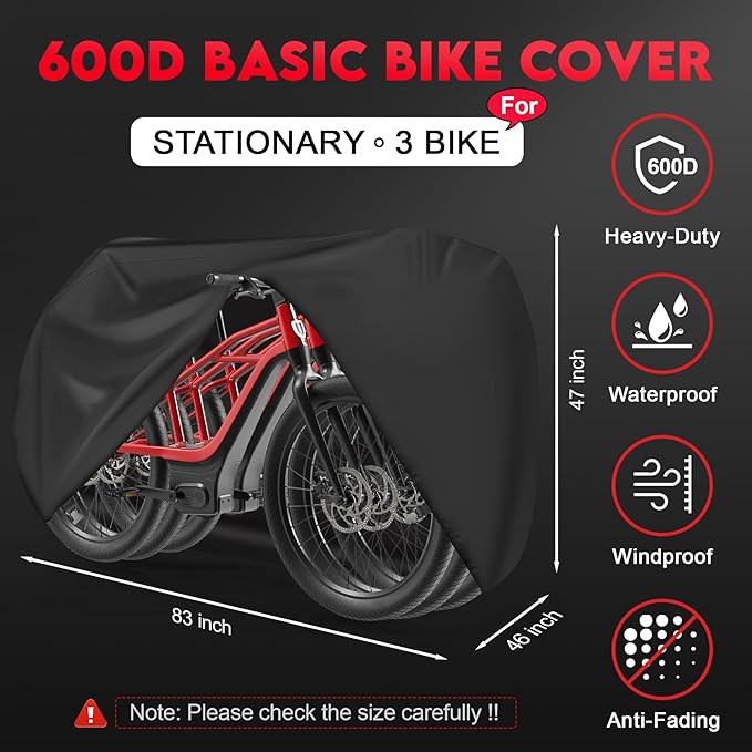Zettum Bike Cover for 3 Bikes - 600D Bike Covers Outdoor Storage Waterproof & Heavy Duty, Large Bicycle Cover for 3 eBike, Road Bike, Mountain Bike, Hybrid Bike, Beach Cruiser Bike, Scooter and More