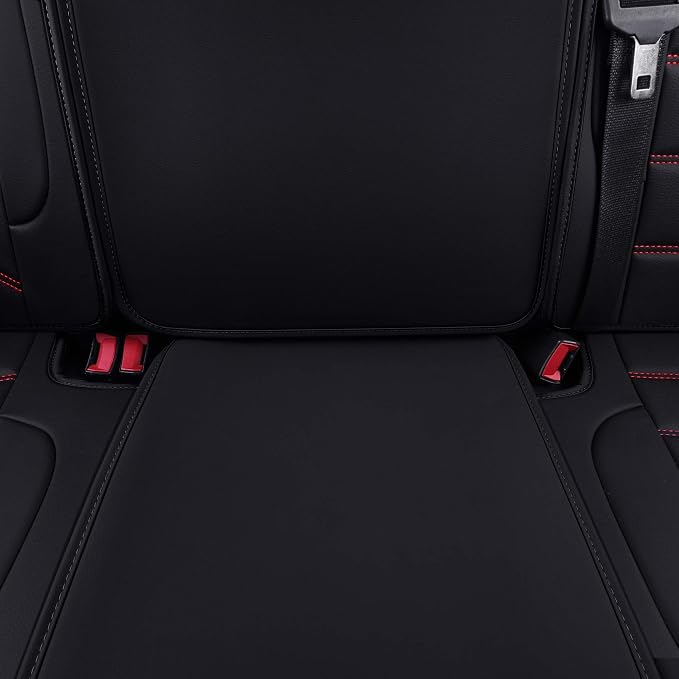 LUCKYMAN CLUB Bench Silverado Seat Covers Fit for 2007-2025Sierra Chevy Silverado 1500 2500 3500 Crew,Double,Extended Cab with Water Proof Faux Leather (Black & Red Rear Covers)