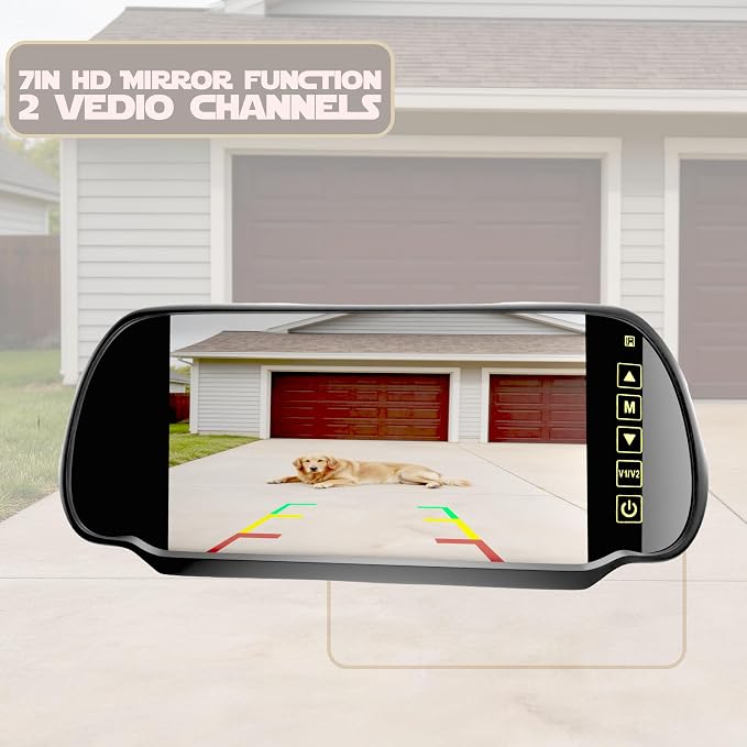 7 Inch TFT LCD Car Rearview Mirror Monitor, Widescreen Dash Cam Rear View Backup Camera Mirror with Touch Button, 2 Video Input, Vehicle Parking in-Mirror Monitor for Cars Trucks