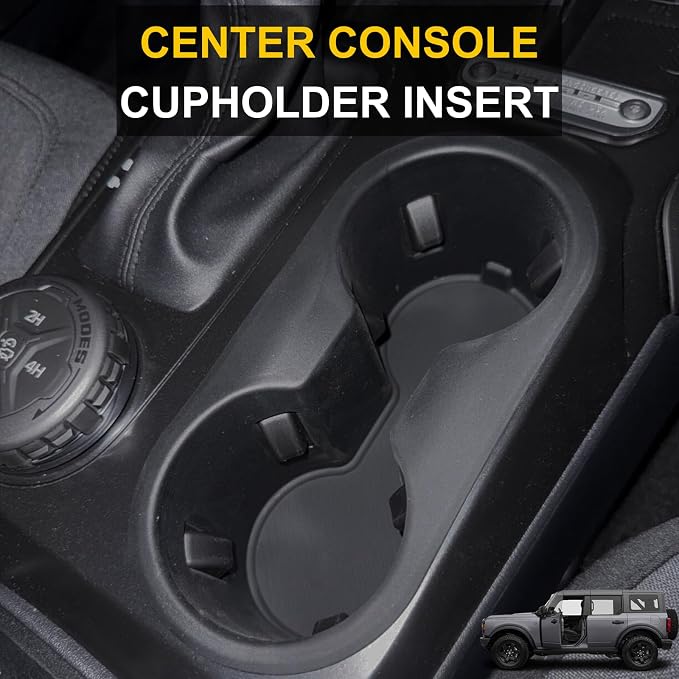 Center Console Organizer for 2025 2026 Ford Bronco 4 Door Accessories - Double Layer Armrest Storage Box Compartment & Center Console Cupholder Insert - (Only for Automatic Transmission & 4 Doors)