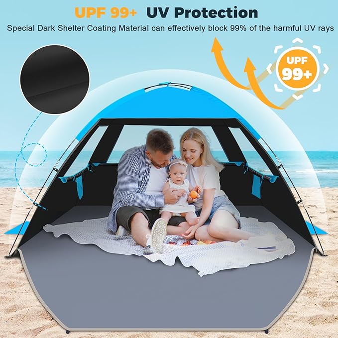 Venustas Beach Tent Sun Shelter for 3/4/6/8 Person, UPF 50+ UV Protection Beach Canopy, Lightweight and Easy Setup Cabana, Portable Shade Tent