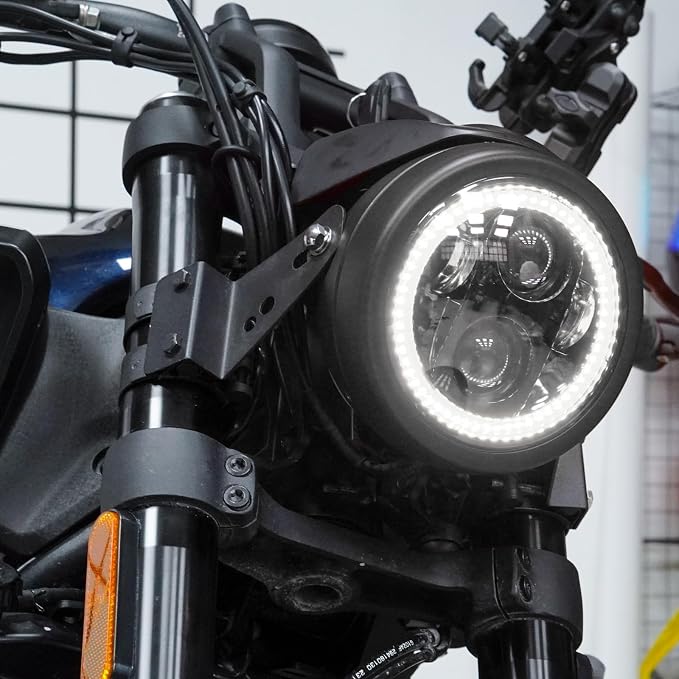 5.75inch Headlight 5-3/4 Black Motorcycle Smoked White Halo DRL Front Light for Indian Scout Dyna Wide Glide XL1200 XG750 883 48 Night Road