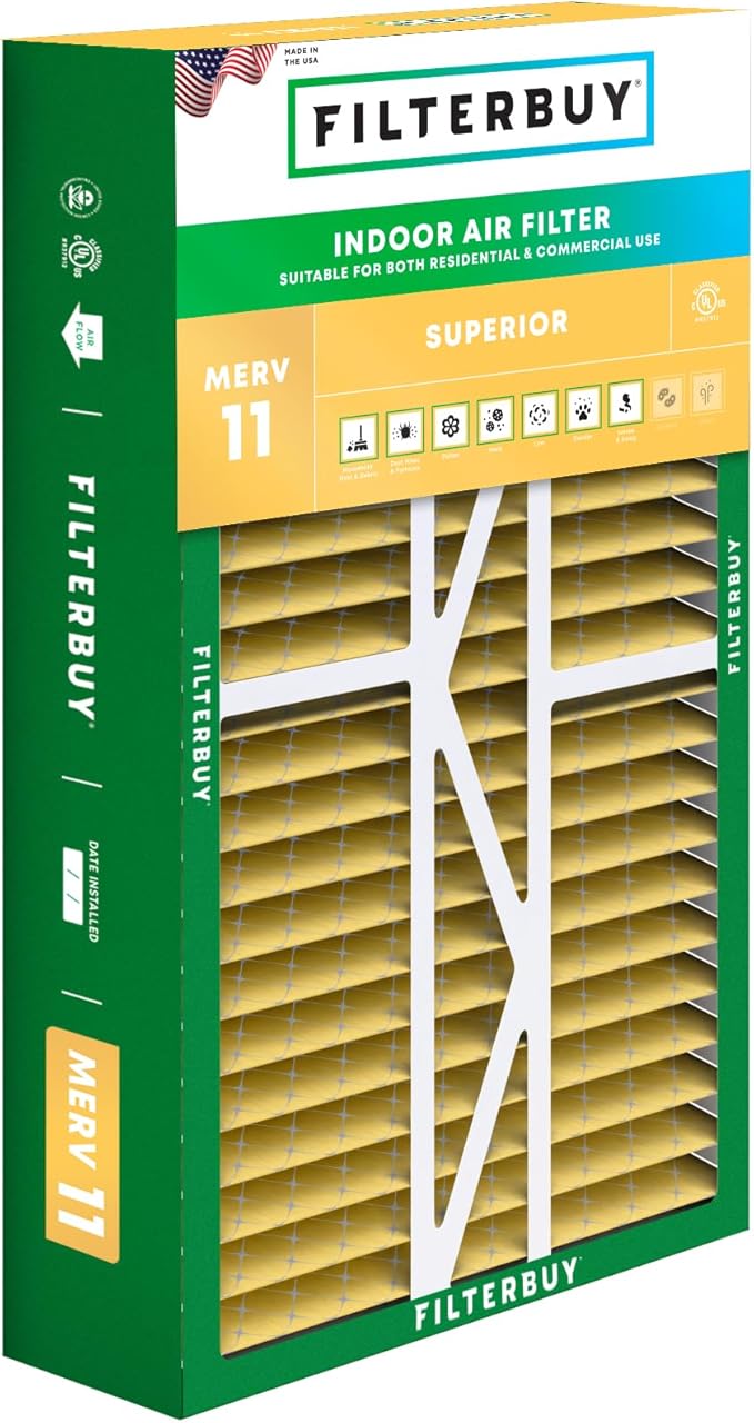 Filterbuy 16x25x5 Air Filter MERV 11 Superior Pet & Allergy Defense (1-Pack), Pleated HVAC AC Furnace Filters for Amana, Coleman, Goodman, Maytag, York, and More (Actual Size: 15.38 x 25.50 x 5.25)
