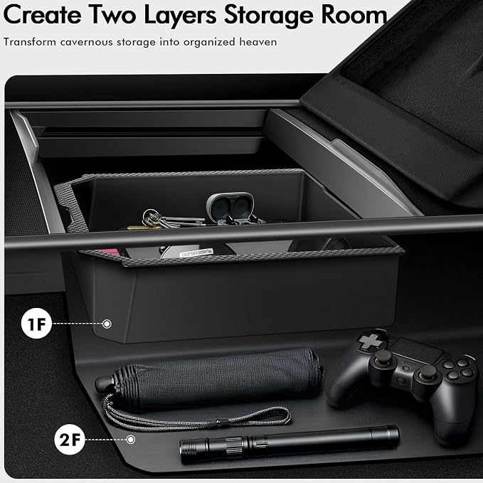 XINTUO Center Console Organizer Tray for Tesla Model 3 (2025-2024) Highland Accessories and Tesla Model Y Juniper Accessories 2025, Double Layer Space and Slide Smoothly (Pink)