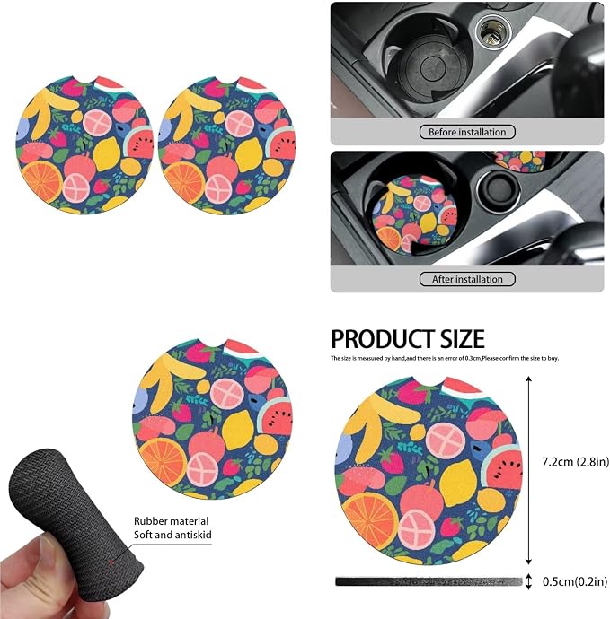 13 Piece Organic Fruit Car Seat Cover Set, Soft Breathable Fruit Party Banana Orange Car Front and Rear Seat Cover with Handrest Protector Steering Wheel Protector Keychain