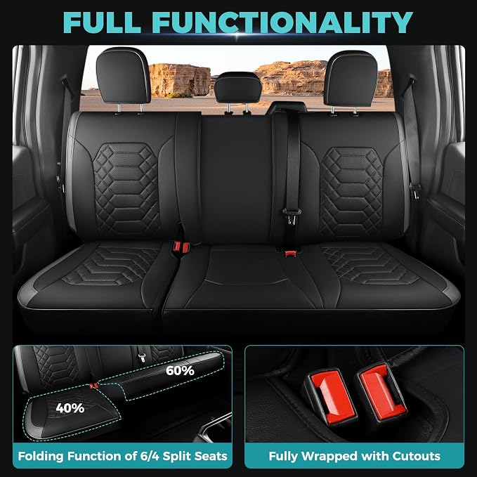 Seat Covers for Ford F150 2015-2026 SuperCrew & Ford F250 F350 F450 Super Duty 2017-2026 Crew Cab, Faux Leather Waterproof Pickup Truck Seat Covers (5 Seats) Interior Accessories