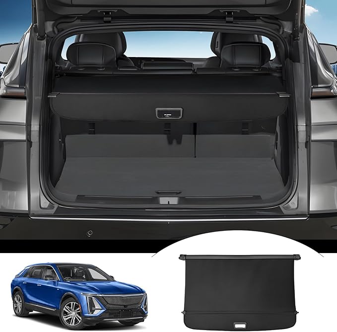 Powerty Retractable Cargo Cover for 2023-2025 Cadillac Lyriq, Canvas Texture Trunk Cover Privacy Screen Rear Security Shade for Lyriq Accessories