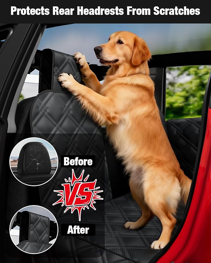 Dog Car Seat Cover for Back Seat Compatible with 2020-2026 Tesla Model Y — Hard Bottom Pet Travel Hammock with Seat Extender, Waterproof Backseat Dog Cover with Door & Headrest Protectors