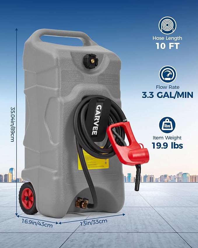 Garvee 16 Gallon Gas Can, Fuel Tank Container with LE Fluid Transfer Manual 10 FT Siphon Pump, Portable Diesel Gas Storage Caddy w/Wheels for Car, ATV, Weeder, Boat, Tractor,Snow Blower,Generator