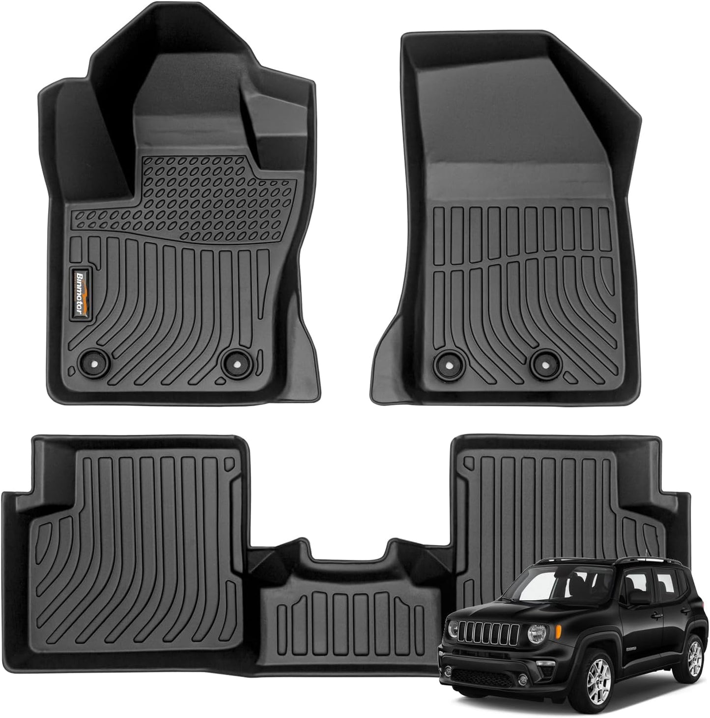 Binmotor-All Weather Car Floor Mats for Jeep Renegade 2015-2024, TPE Rubber Liners for Jeep Renegade Accessories Car Mat-Black