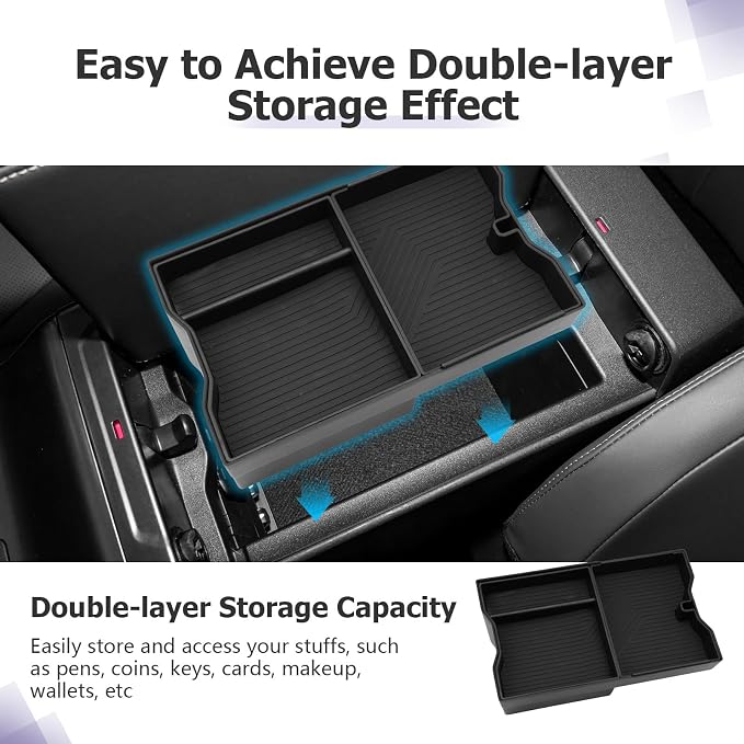 LUWU 2026 RAV 4 Center Console Organizer Compatible with 2026 Toyota RAV 4 Accessories Armrest Console Secondary Storage Box Insert Tray ABS Material Black (Not For Limited Trim)