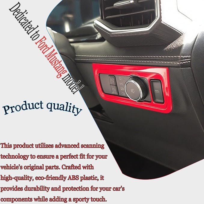 MUXEE Headlight Switch Cover，for Ford Mustang 2024 2025 2026，Car Headlight Switch Buttons Panel Cover Trim - Wine Red Sport Interior Set Accessories