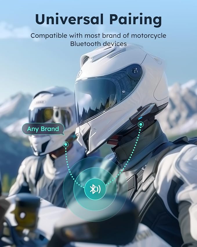 ASMAX S1 Motorcycle Bluetooth Headset with Smart Voice Control, Mesh Helmet Communication Systems, Noise Cancellation/Waterproof/FM Radio/FOTA Update, 8 Riders Intercom Fit for Snowmobile/Ski, 2 Pack