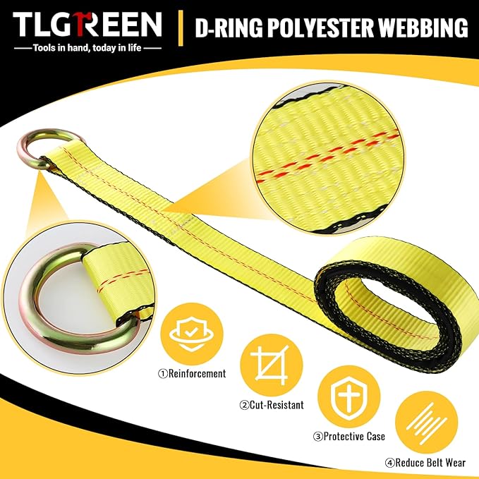 TLGREEN 4 Pack Car Tie Down Straps for Trailers - 2" x 10' -10,000LBS Break Strength Heavy Duty Ratchet Straps with Flat Hooks, for Hauling Truck, SUV, UTV, Motorcycle (Includes Storage Bag) Yellow